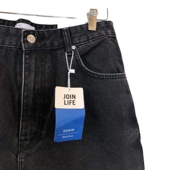 Bershka The Wide Crop Denim Jeans Black New - Picture 4 of 11